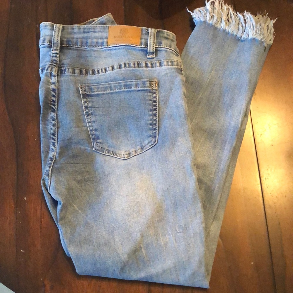 Redial faux pearl embellished fringe distressed hem 5-pocket jeans - Picture 4 of 12